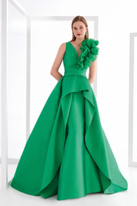 HerTrove-Asymmetrical Ruffle Organza Gown
