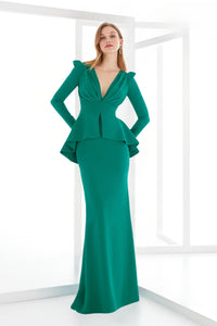 HerTrove-Structured Peplum Crepe Gown