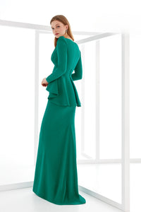 HerTrove-Structured Peplum Crepe Gown