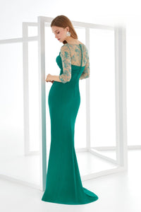 HerTrove-Lace Sleeve Fitted Crepe Gown