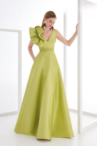 HerTrove-One-Shoulder Ruffle Crepe Gown