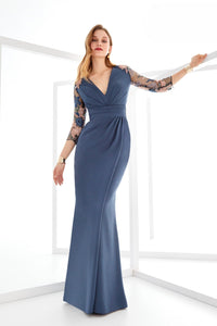 HerTrove-Lace Sleeve Fitted Crepe Gown