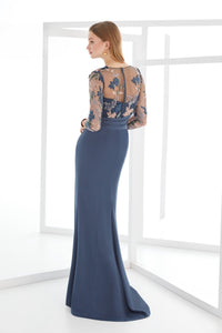 HerTrove-Lace Sleeve Fitted Crepe Gown