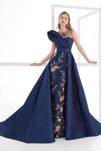 HerTrove-Embroidered Gown with Overtrain