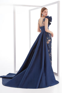 HerTrove-Embroidered Gown with Overtrain