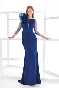 HerTrove-Ruffle Gown with Lace Sleeves