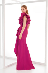 HerTrove-Ruffled Front Gown with Slit