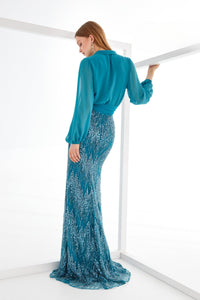 HerTrove-Patterned Skirt Ensemble with Bow-Waist