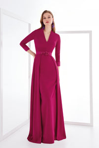 HerTrove-V-Neck Gown with Fitted Bodice and Overskirt