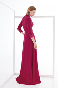 HerTrove-V-Neck Gown with Fitted Bodice and Overskirt