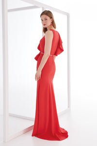 HerTrove-Ruffle Detail Gown with Fitted Silhouette