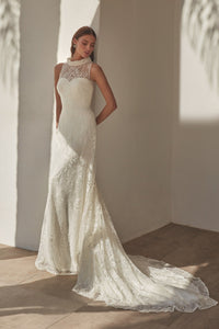 HerTrove-lace gown with sweetheart neckline and train