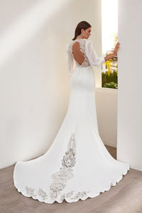 HerTrove-mermaid gown with puff sleeves and plunging neckline