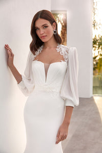 HerTrove-mermaid gown with puff sleeves and plunging neckline