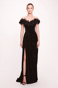 Her Trove-Off Shoulder Long Dress with High Slit