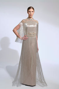 HerTrove-Crystal embroidered gown with dangling beads