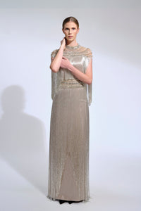 HerTrove-Crystal embroidered gown with dangling beads