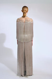 HerTrove-Crystal embroidered gown with dangling beads