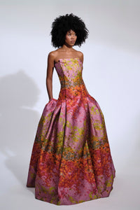 Her Trove-Fitted Through Hips Brocade Gown