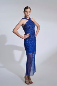 HerTrove-Halter beaded mini dress