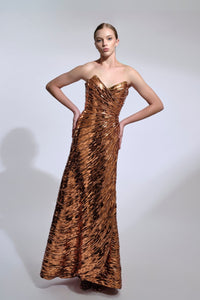 HerTrove-Strapless crystal-sequin beaded gown