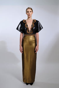 HerTrove-V-neck gown with raffia beaded embroidery