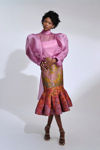 Her Trove-Puff Sleeves Shirt With Skirt