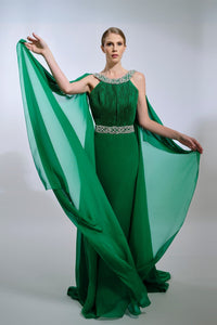 HerTrove-Silk chiffon gown with crystal embroidery+B33:C35