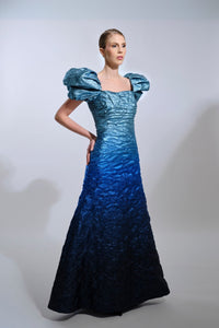 Her Trove-Puff Shoulders Brocade Gown