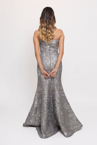 HerTrove-Gunmetal silver embroidered gown with bolero