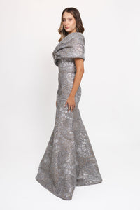 HerTrove-Gunmetal silver embroidered gown with bolero