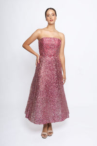 pink paillette dress Pink multi strapless paillette midi dress Pink / US 0