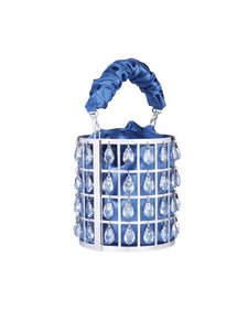 HERTROVE-Blue Statement Clutch with Drawstring Closure & Metal Hardware