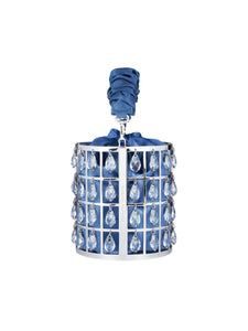 HERTROVE-Blue Statement Clutch with Drawstring Closure & Metal Hardware