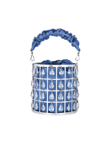 HERTROVE-Blue Statement Clutch with Drawstring Closure & Metal Hardware