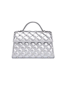 HERTROVE-Nappa Statement Clutch in Silver with Single Handles