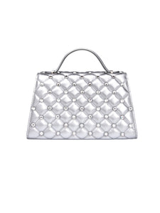 HERTROVE-Nappa Statement Clutch in Silver with Single Handles