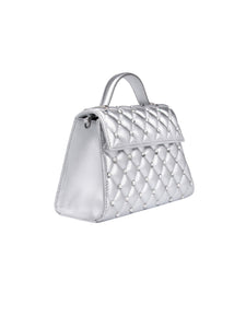 HERTROVE-Nappa Statement Clutch in Silver with Single Handles