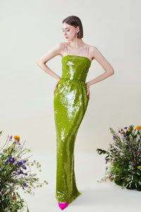 HerTrove-Squared neckline sleeveless sequined dress 