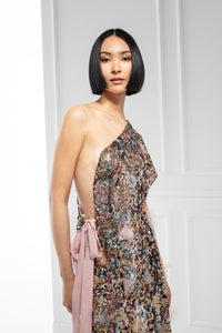 HerTrove-One-shoulder asymmetical neckline sheath gown