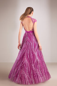 Her Trove-Cap sleeves embroidered gown