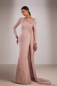 Her Trove-Long sleeves crepe gown
