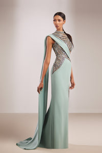 Her Trove-High neck semi-beaded gown