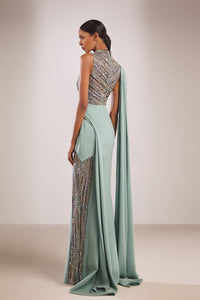 Her Trove-High neck semi-beaded gown