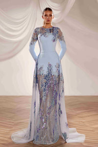 sachin and babi light blue dress Evening Dresses with Detachable Train
