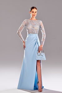 Her Trove-High slit crepe dress with beads