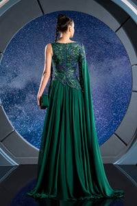 Her Trove-One sleeve mousseline dress with embroidery