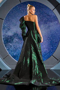 Her Trove-One sleeve electric taffeta dress