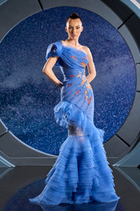 Her Trove-Draped organza dress with cascading ruffles