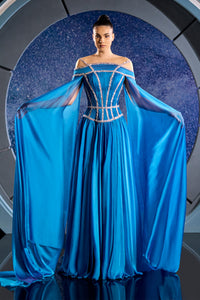 Her Trove-Cape sleeves off shoulder mousseline dress